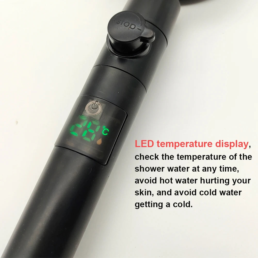Handheld Shower Head | High Pressure | Digital Temperature Display | Black