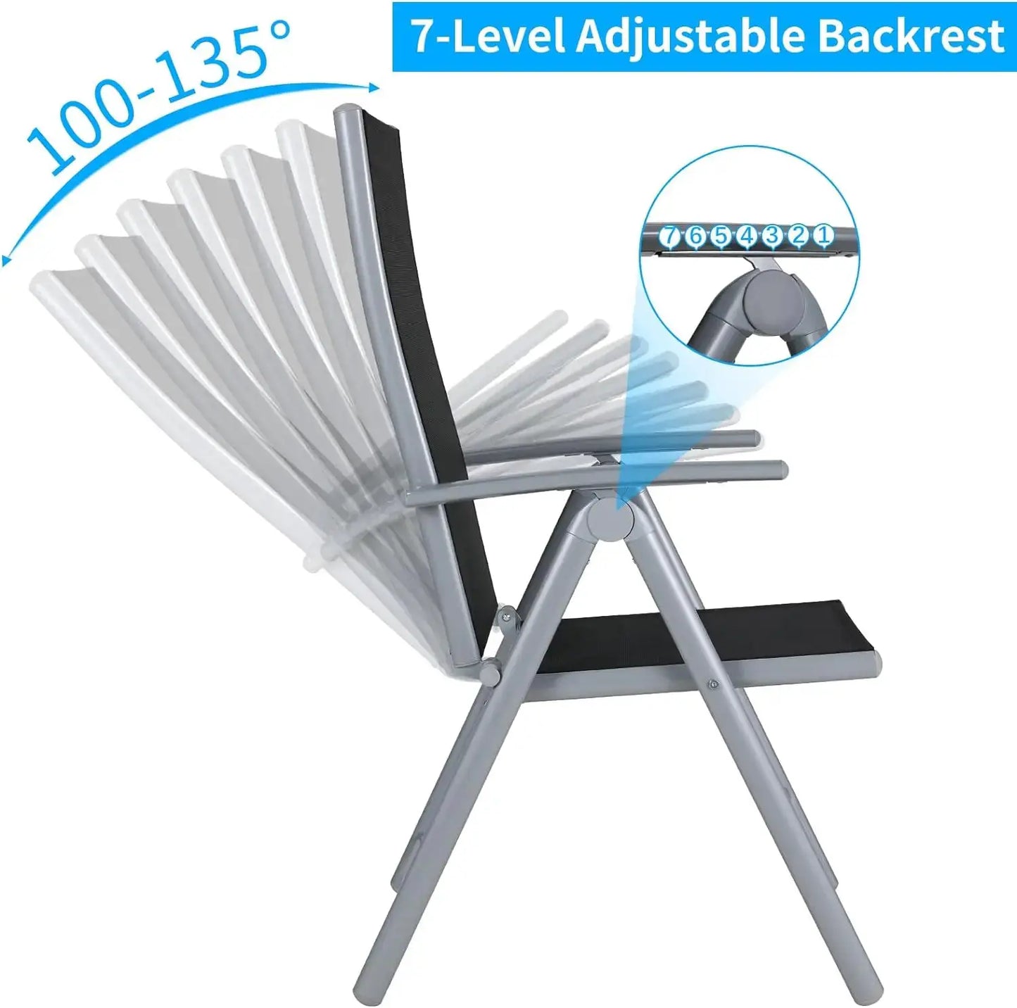 2PCS Foldable Lounge Chair Patio Folding Dining Chairs Aluminum Padded Adjustable High Back Lightweight Lawn Chair, Load 120kg from PriceLows™