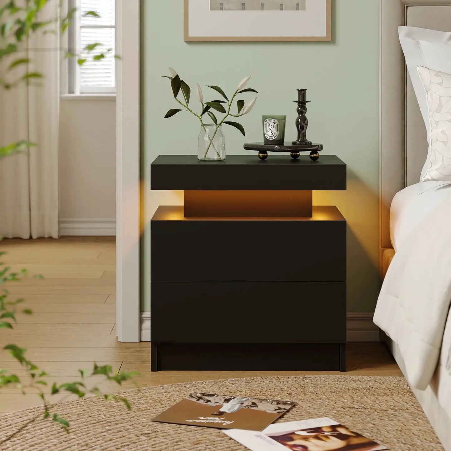 Cubehom LED Nightstands with 2 Drawers, End Table with RGB LED Lights for Bedroom Living Room, White Bedside Table from PriceLows™