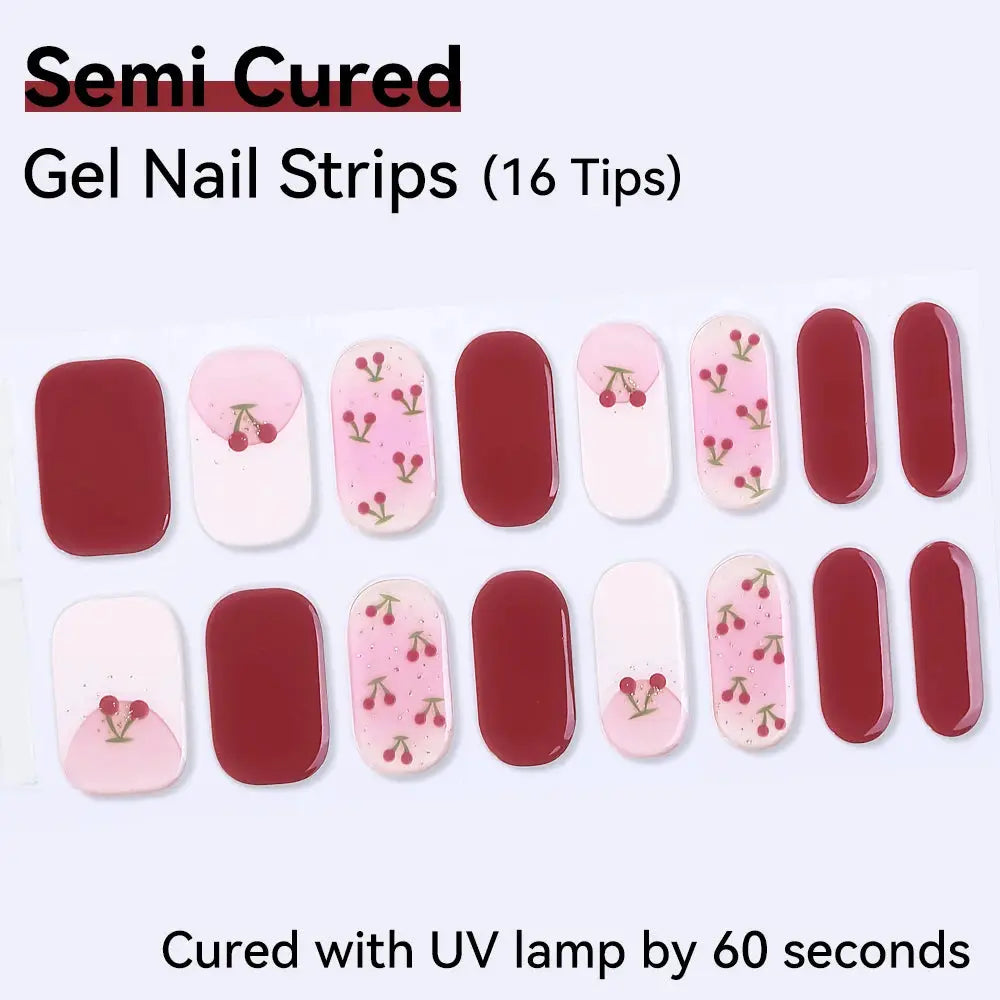 16strips Cartoon UV/LED Semi Cured Gel Nail Strips Pink Glitter Cat Eye Self-Adhesive Gel Nail Wraps Full Cover UV Nail Sticker from PriceLows™