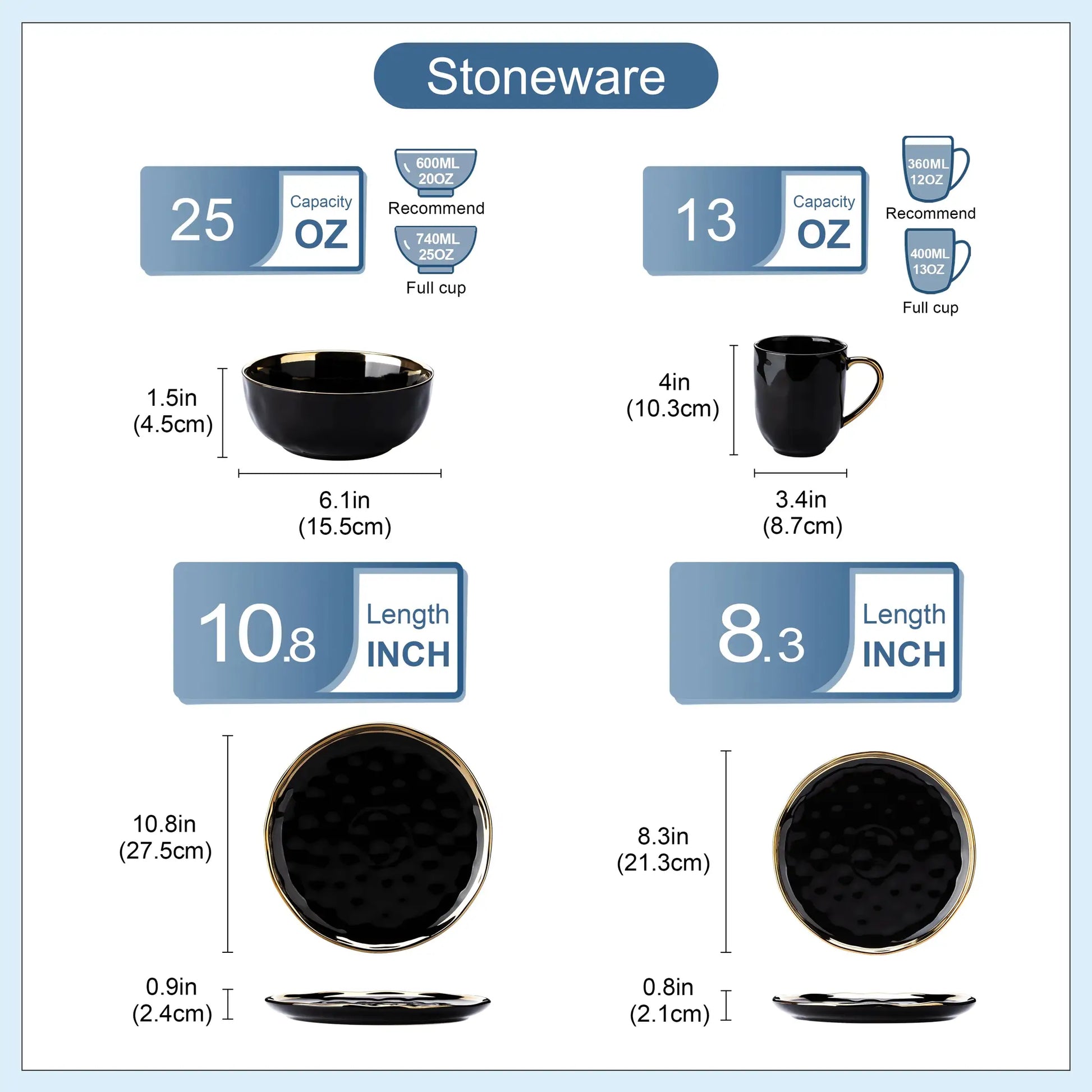 LOVECASA 16/32 Piece Black Porcelain Dinnerware Set with Gold Trim Dessert Plate,Dinner Plate,Cup,Bowl Tableware Set from PriceLows™