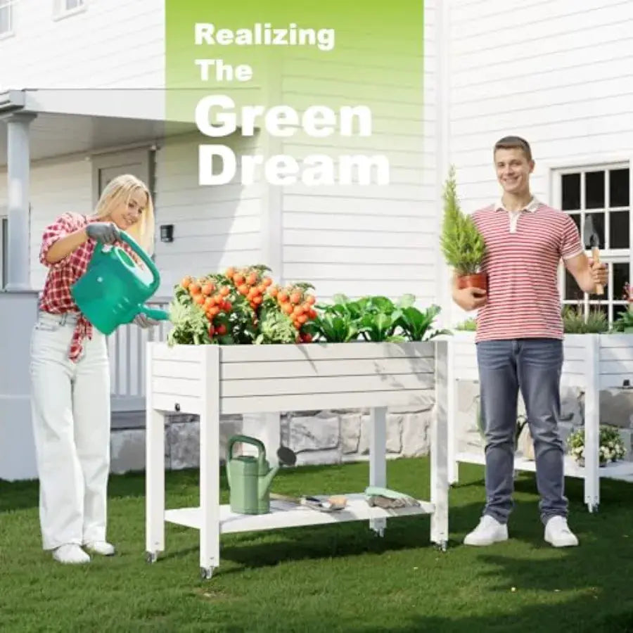 Elevated Raised Garden Bed with Wheels, Outdoor Large Resin Patio Planter Box Stand Divisible with Drain Plug, Water Monitor fo from PriceLows™