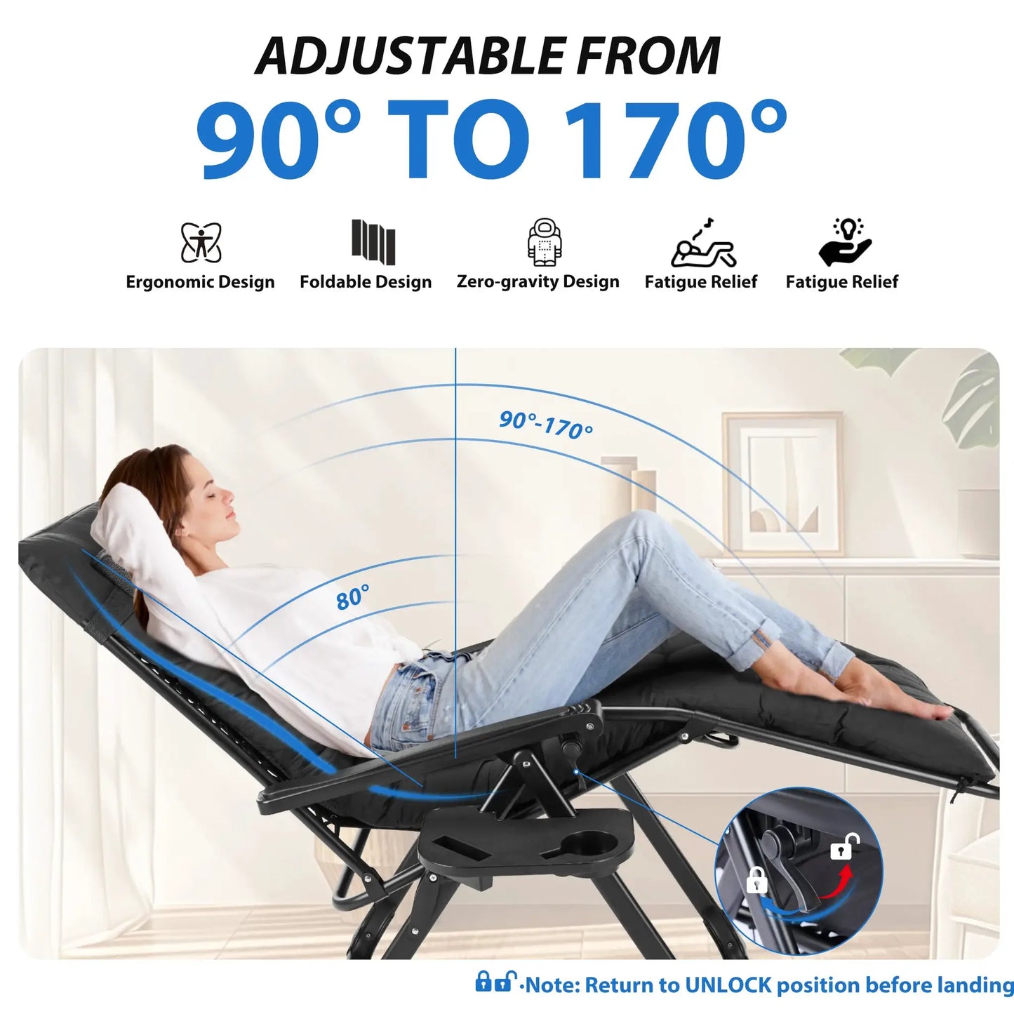MCQ Zero Gravity Cushioned Lounge Chair Outdoor Folding Camping Padded with Cup Holder Cooler Bag Heavy Duty Chair for Garden from PriceLows™