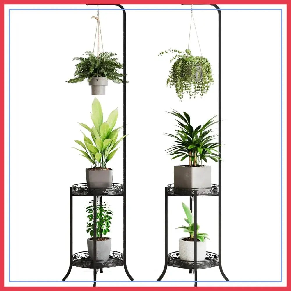 2-Tier Hanging Plant Stand 2 Pack, Space-Saving Iron Planter Shelves, Heavy Duty Flower Pot Organizer Rack for Indoor Outdoor from PriceLows™