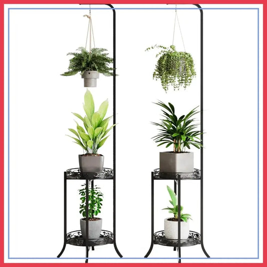 2-Tier Hanging Plant Stand 2 Pack, Space-Saving Iron Planter Shelves, Heavy Duty Flower Pot Organizer Rack for Indoor Outdoor from PriceLows™