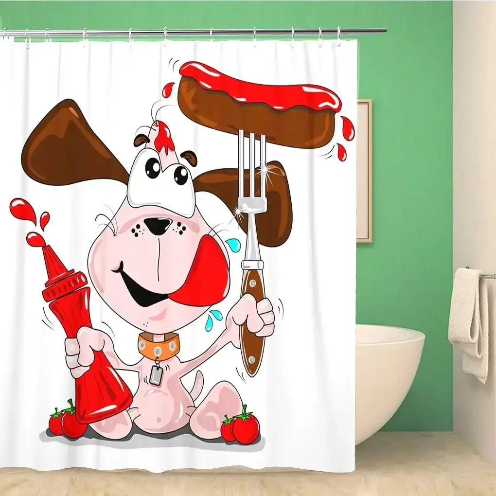 Funny Sausage Dog Dachshund Shower Curtains for Bathroom, Cartoon Dogs Bath Curtains with Cute Animals Waterproof Machine Wash from PriceLows™