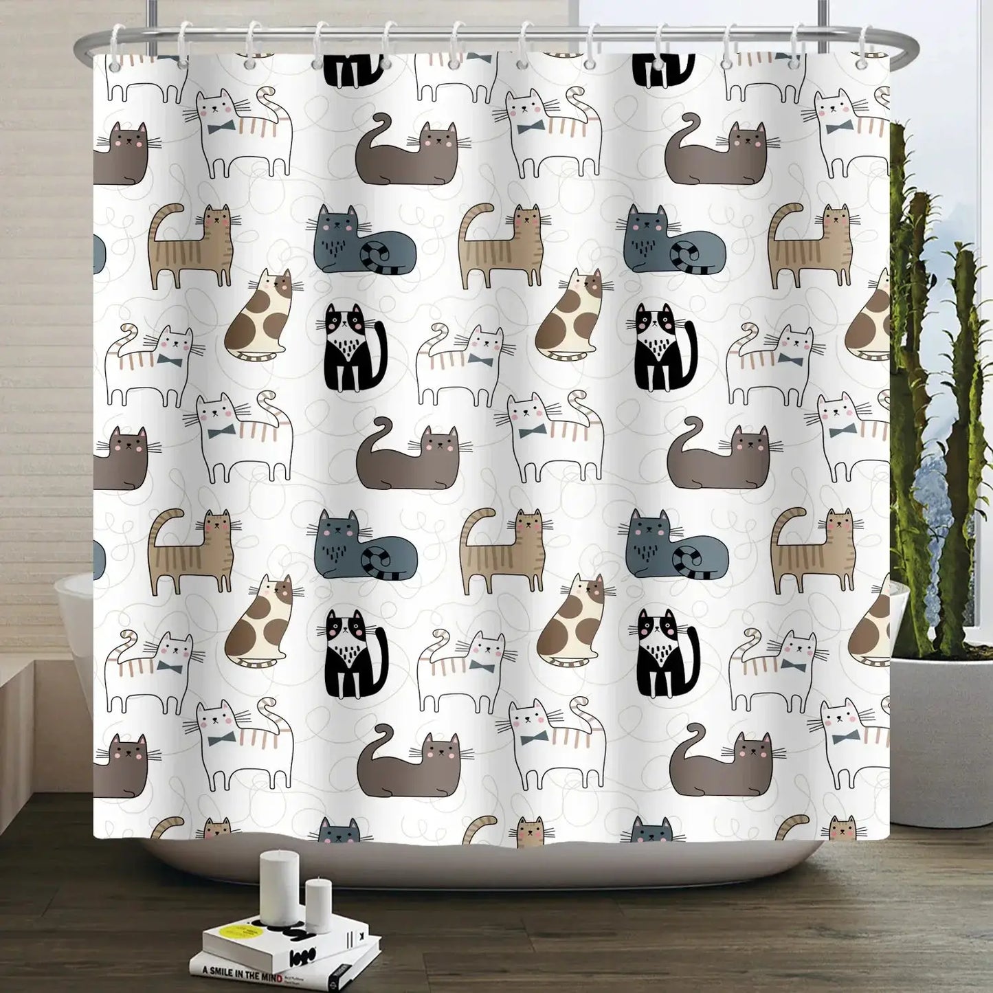 Cartoon Cat Shower Curtain Funny Animal Cute Cat Dog Kids Print Waterproof Bath Bathroom Shower Curtains Decoration with Hooks from PriceLows™
