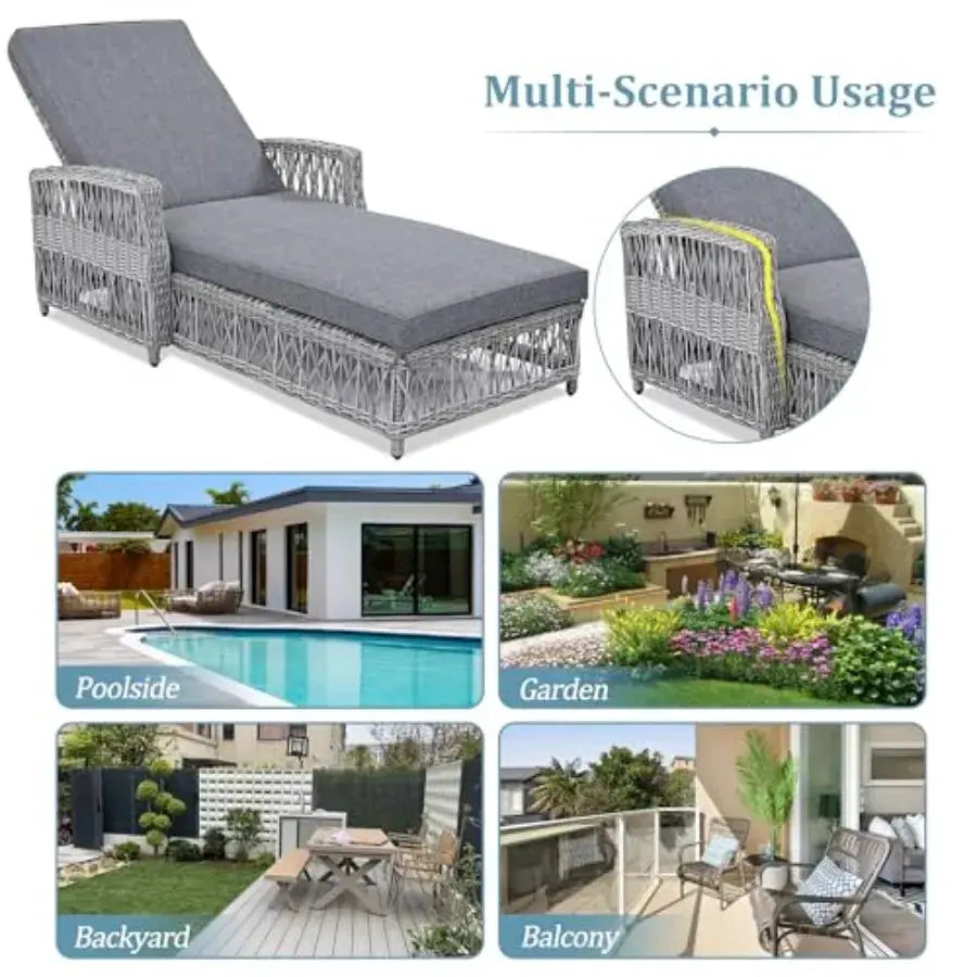 Patio Lounge Chair, Outdoor Rattan Chaise Lounge with 4 Adjustable Backrest and Armrests, All Weather Wicker Reclining Pool Sun from PriceLows™