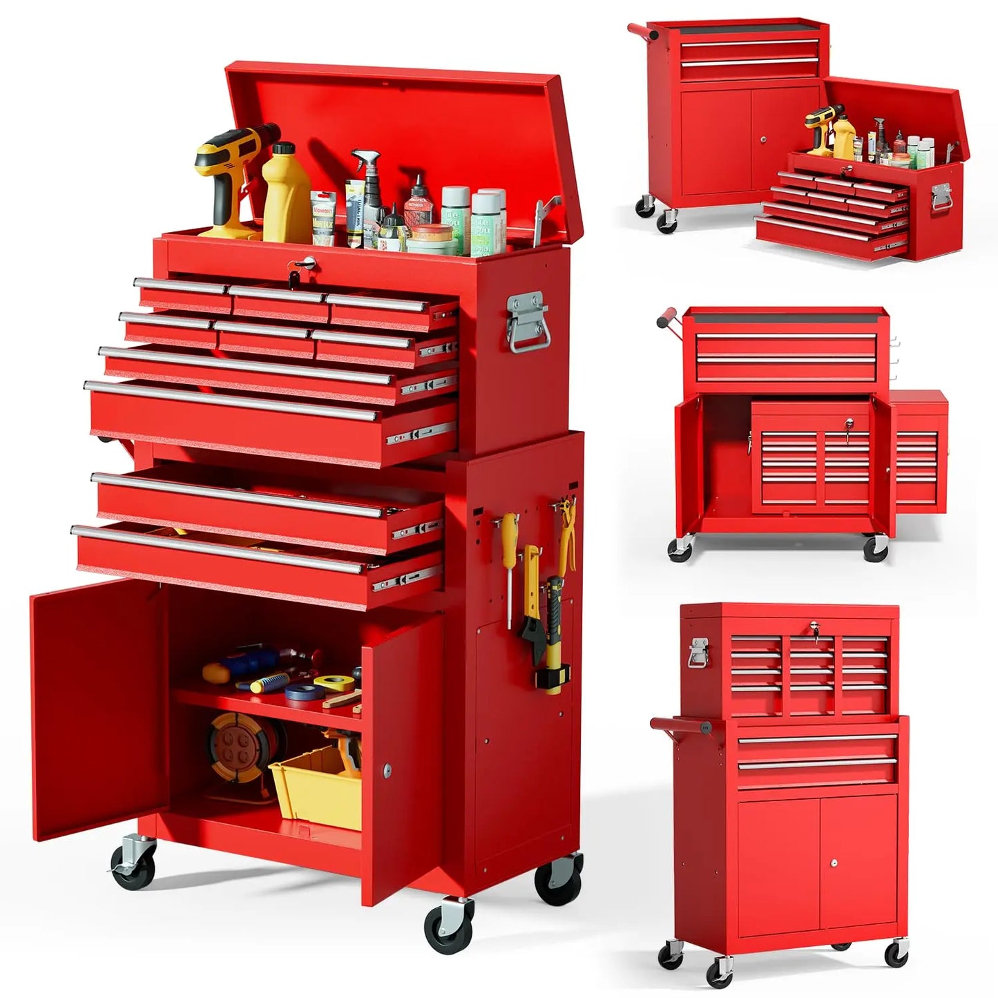 10-Drawer Rolling Tool Chest with Wheels, Tool Box with Drawers, Adjustable Shelf & Detachable Top Cabinet for Workshop Garage from PriceLows™