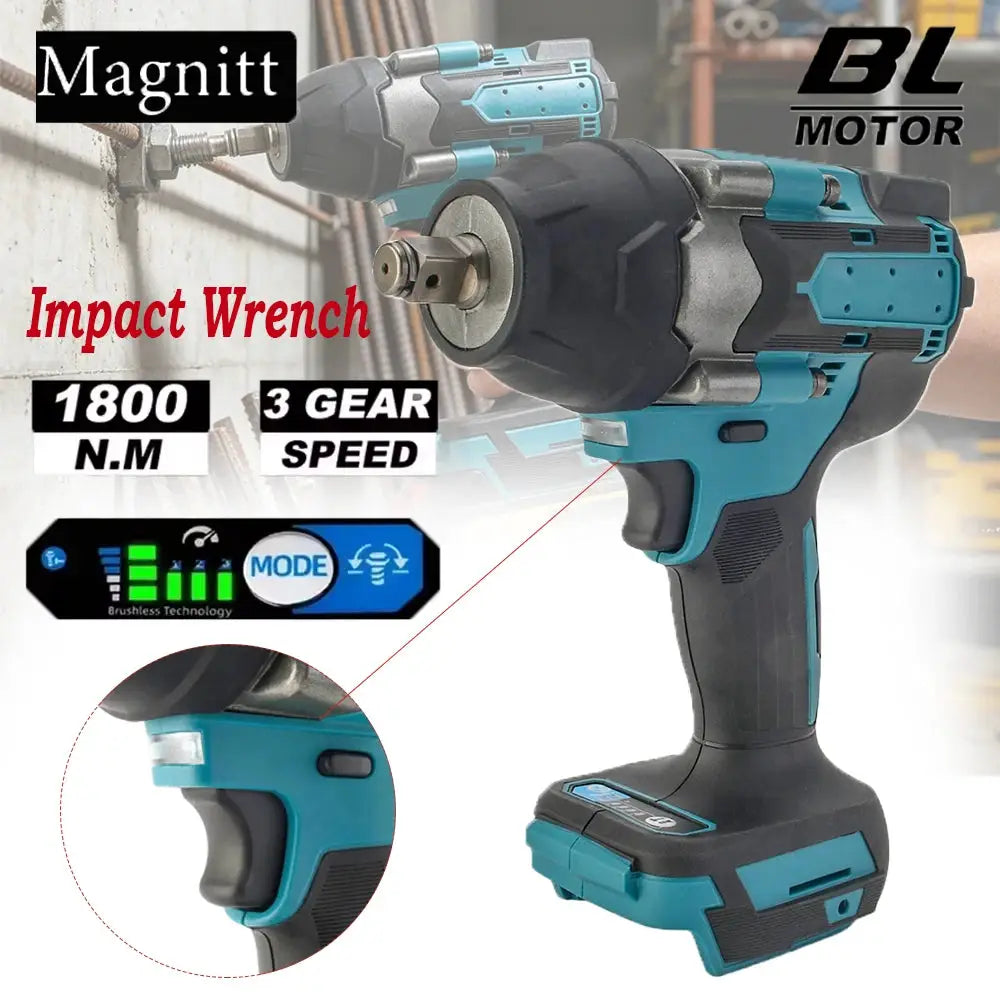 1800N.m High Torque Brushless Electric Impact Wrench 1/2'' Cordless Power Tool for Auto Repair Screwdriver Nut Remover For Makita 18V Battery Pin from PriceLows™