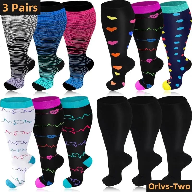 Men Compression Socks | 20-30 Mmhg | Cotton Nylon | 3 Pairs 2Xl To 7Xl