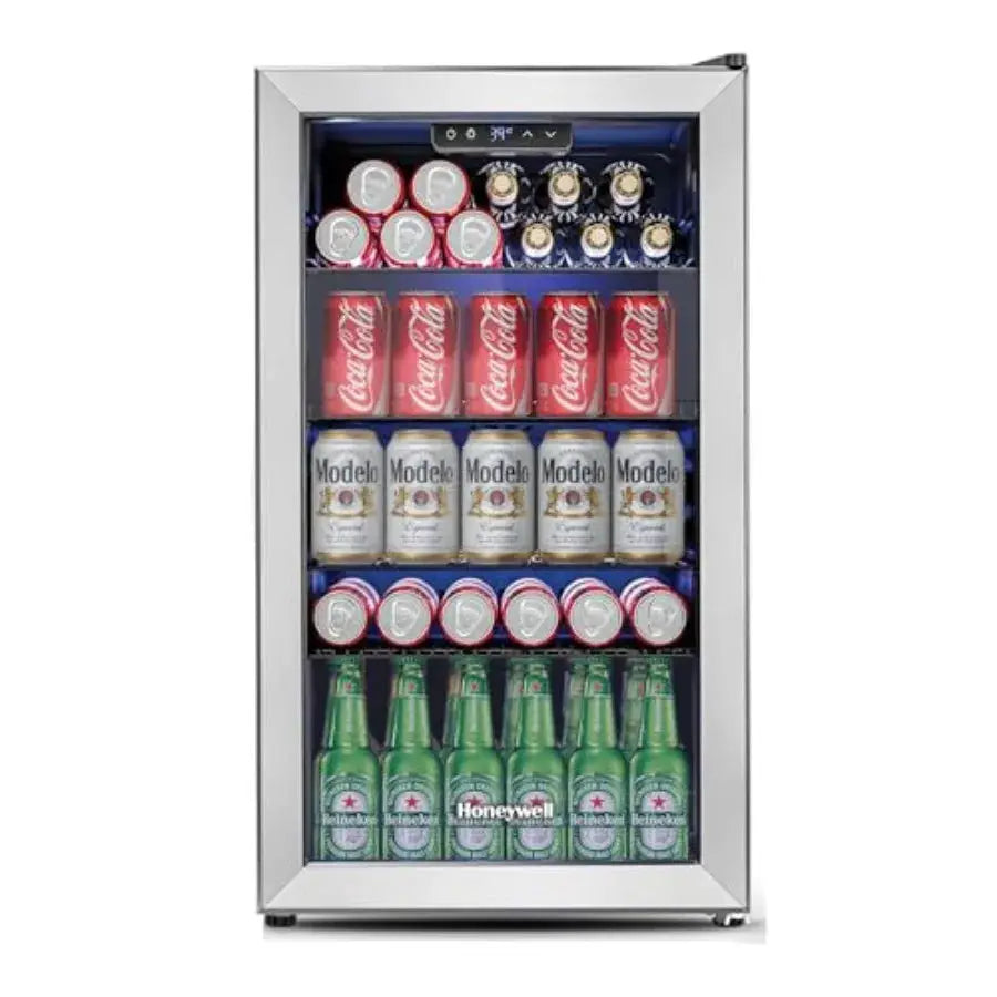Beverage Refrigerator and Cooler, Mini Fridge with Glass Door for Soda Beer or Wine for Office or Bar with Adjustable Removable from PriceLows™