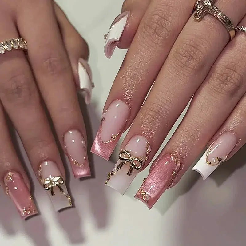 Press On Nails | Medium Square | Blush Pink Floral | 24 Pcs M Size