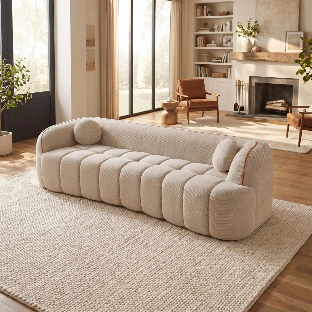 Sofa | Corduroy 98.4in | 3-Seater Vacuum Packed | Pillows Included
