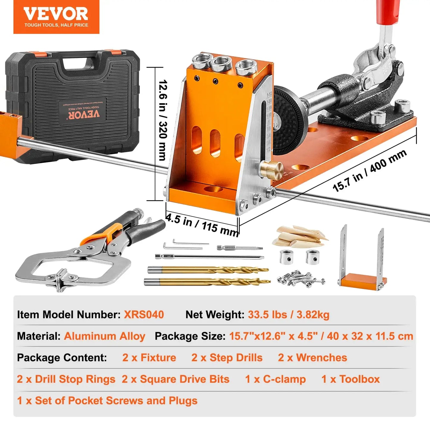 SucceBuy 30 Pcs Pocket Hole Jig Kit Adjustable & Easy to Use Pocket Hole Jig System with Step Drills Wrenches Drill Stop Rings from PriceLows™