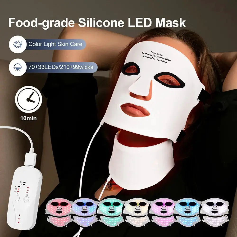 Silicone LED Mask Face With Neck 7 Colors LED Photon Red Light Infrared Therapy Flexible Facial Mask Repair Skin Wireless Use from PriceLows™