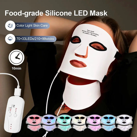 Silicone LED Mask Face With Neck 7 Colors LED Photon Red Light Infrared Therapy Flexible Facial Mask Repair Skin Wireless Use from PriceLows™