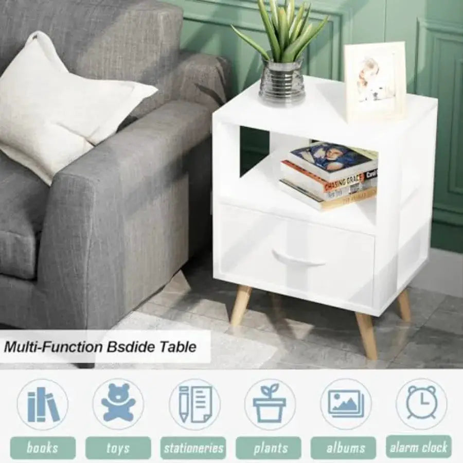 Night Stand, Nightstand with Drawer, Nursery Side Table with Open Storage, Modern End Table, Bedside Table for Small Space, Liv from PriceLows™