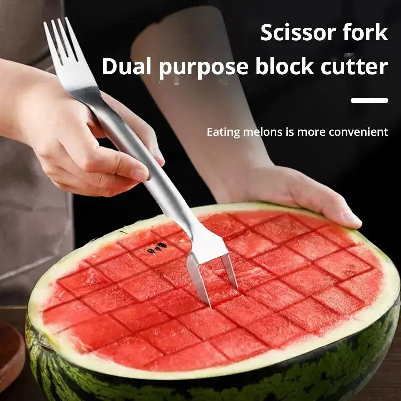 1pc Multi-purpose Portable 2In1 Watermelon Fork Slicer Watermelon Slicer Cutter Knife Stainless Steel Kitchen Fruit Cutting Fork from PriceLows™