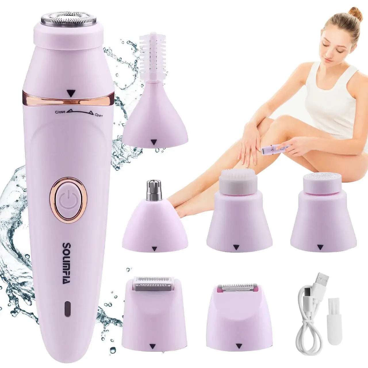 Solimpia Electric Epilator | 7 Function Rechargeable | Dry Wet Hair Removal