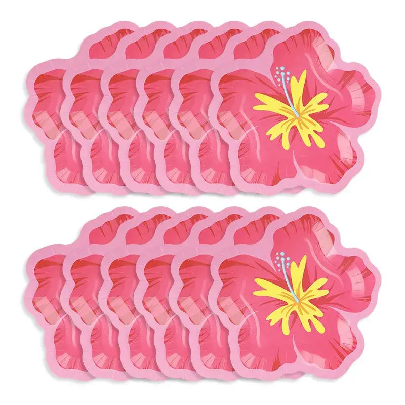 Hibiscus Flower Paper Plates | Tropical Hawaiian Design | Disposable Dessert Serveware