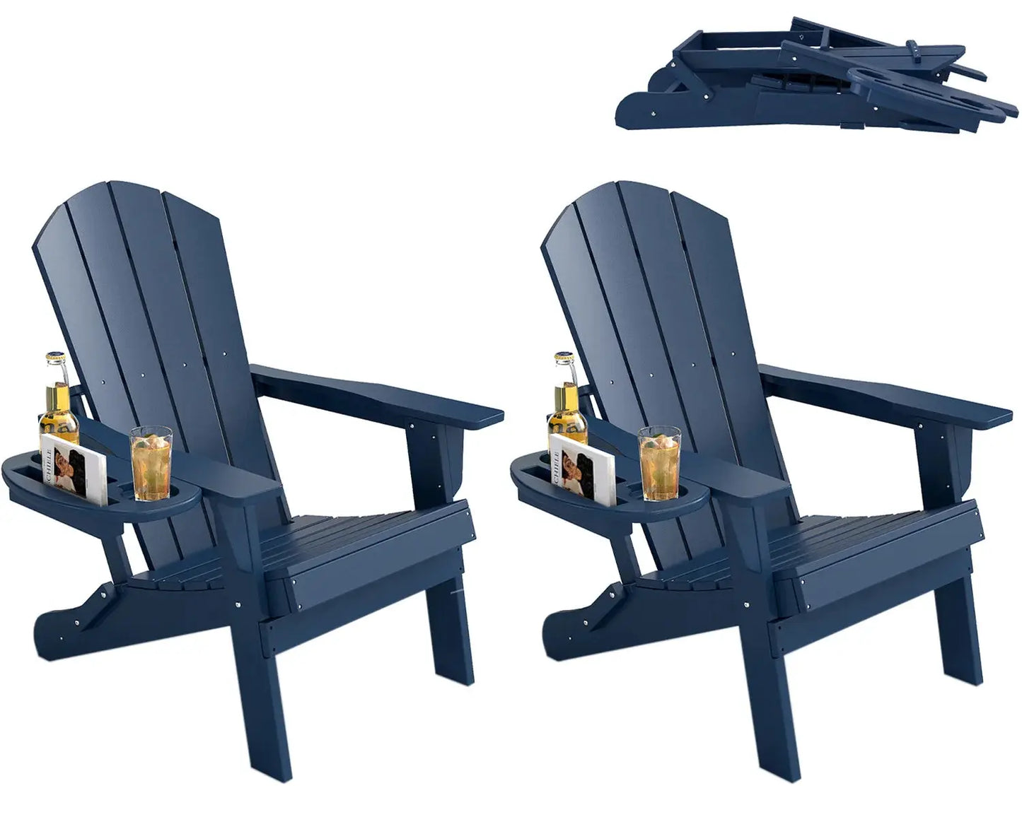FOOWIN 1/2pcs Folding Adirondack Chair Weather Resistant HDPE Plastic Cup Holder Outdoor Patio Garden Fire Pit Deck Lawn from PriceLows™