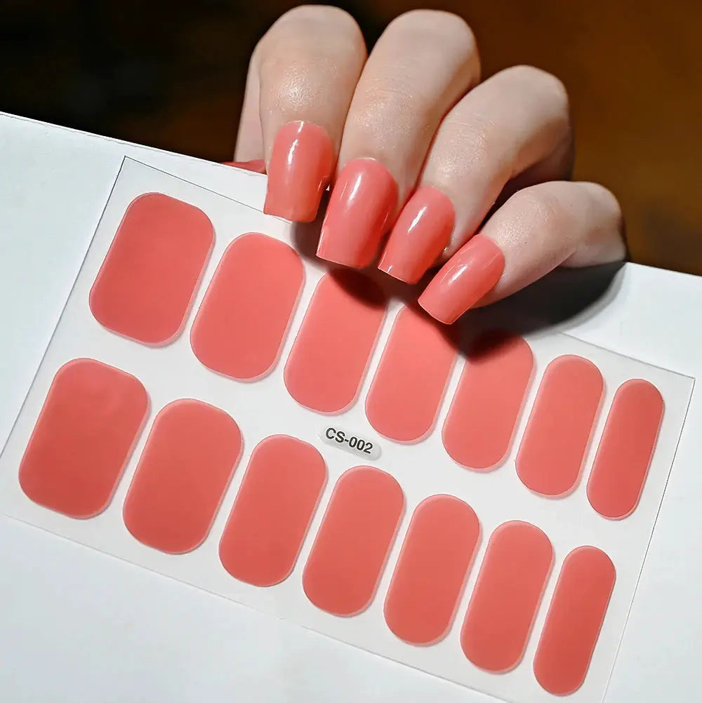 1Pcs Semi-Cured UV Gel Nail Sticker Pure Color Full Cover Waterproof Long-lasting Nail Strips 16Tips DIY Nail Polish Stickers *& from PriceLows™
