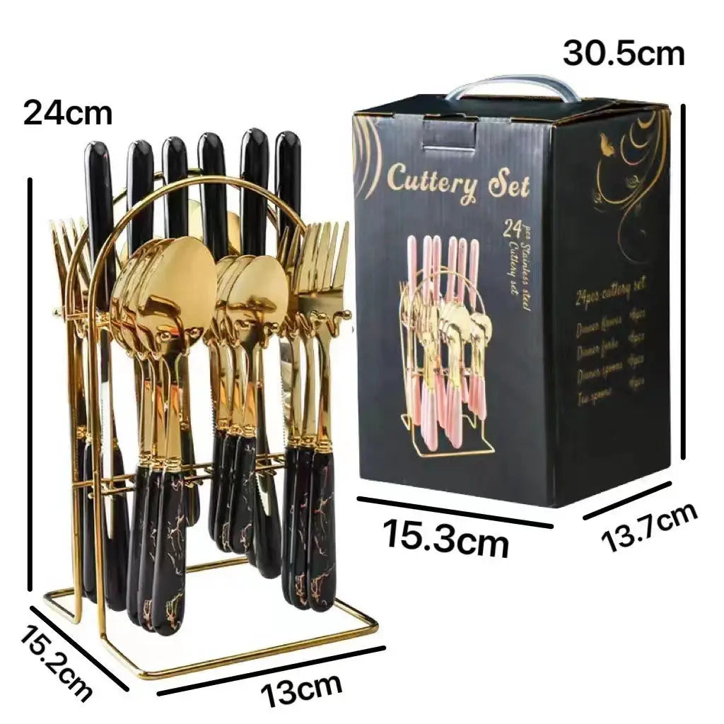 LMETJMA 24 Pcs Flatware Set Stainless Steel Knives Forks Spoons Cutlery Set Service for 6 Kitchen Utensil Tableware Set JT378 from PriceLows™