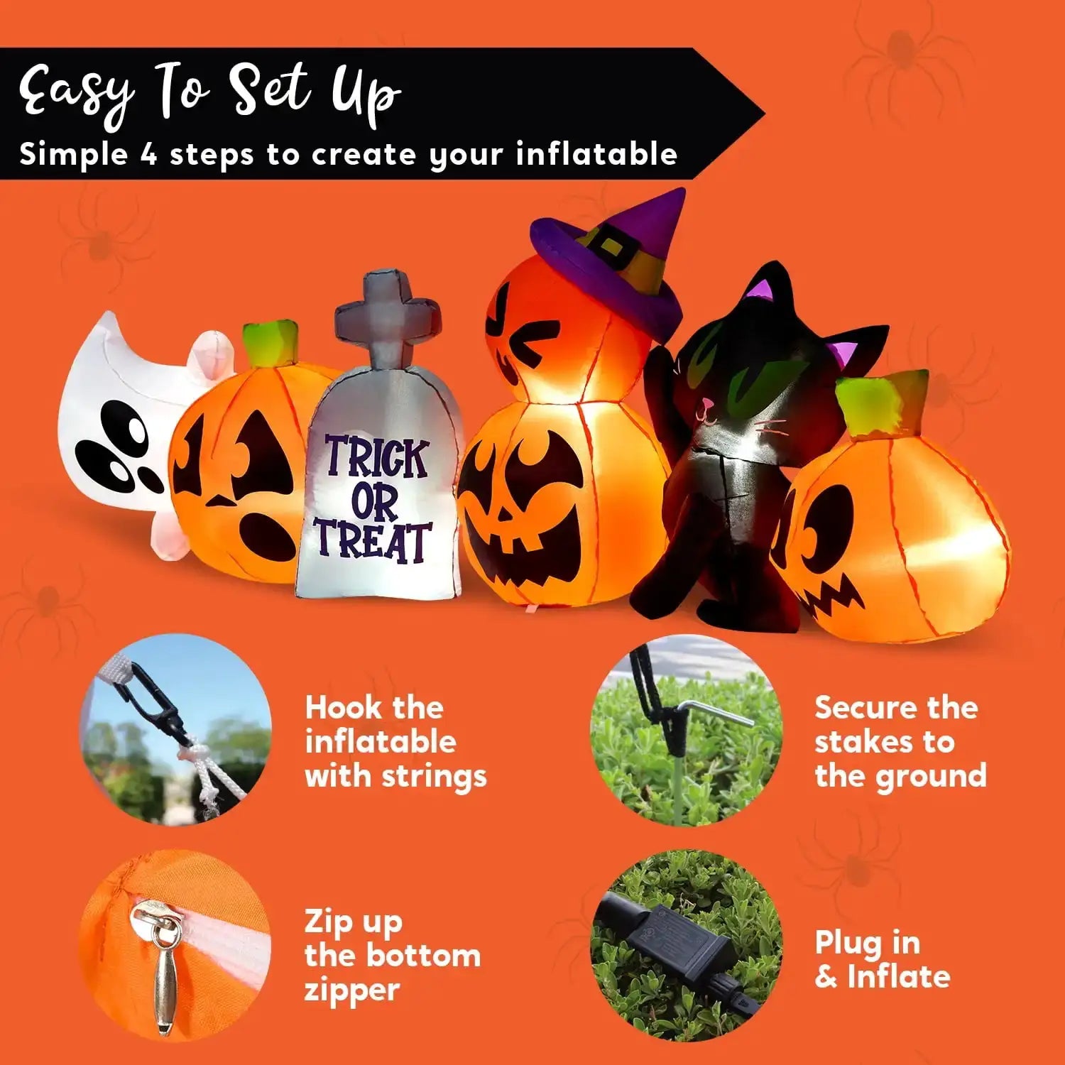 Joyfy 8 ft Halloween Inflatables Characters Long Light Up Pumpkin Ghost Cat Tombstone Halloween Blow up Yard Decorations from PriceLows™