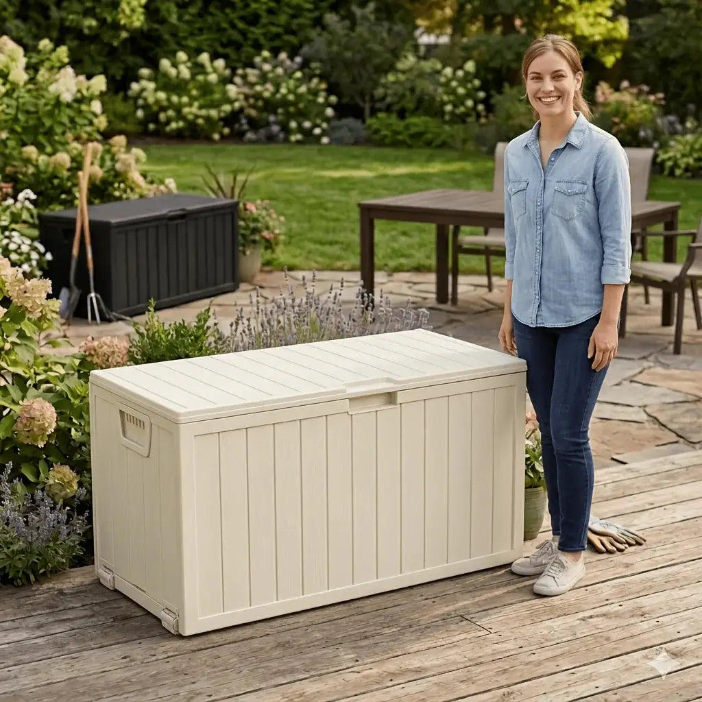 75/35 Gallon Outdoor Storage Box Waterproof Deck Box with Handles & Wheels, Large Patio Furniture Storage Cabinet for Pool Accessories, Tool Chests - Easy Assembly Rack System, Garden Tools Garage Mounted Storage Systems, Cab from PriceLows™