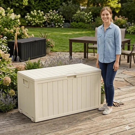 75/35 Gallon Outdoor Storage Box Waterproof Deck Box with Handles & Wheels, Large Patio Furniture Storage Cabinet for Pool Accessories, Tool Chests - Easy Assembly Rack System, Garden Tools Garage Mounted Storage Systems, Cab from PriceLows™