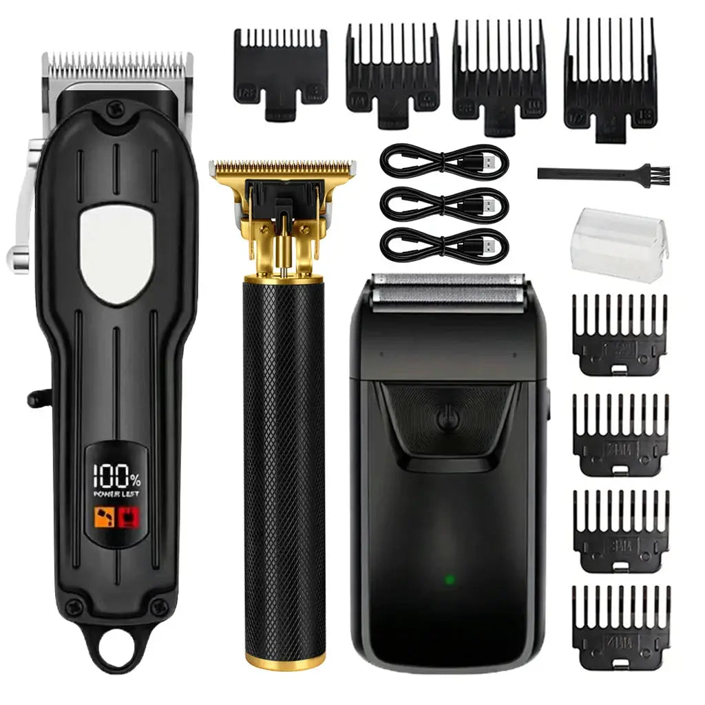 Hair Clipper Set | LCD Display | Cordless USB Rechargeable | 8 Guide Combs