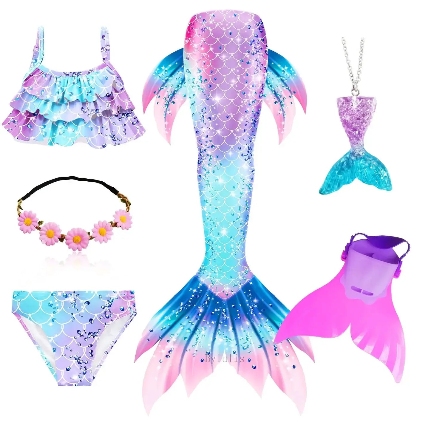 New The Little Mermaid Tails Ariel Memaid Swimsuit Bikini Bathing Suit Halloween Costume Girls Can Add Monofin for Pool Swim from PriceLows™