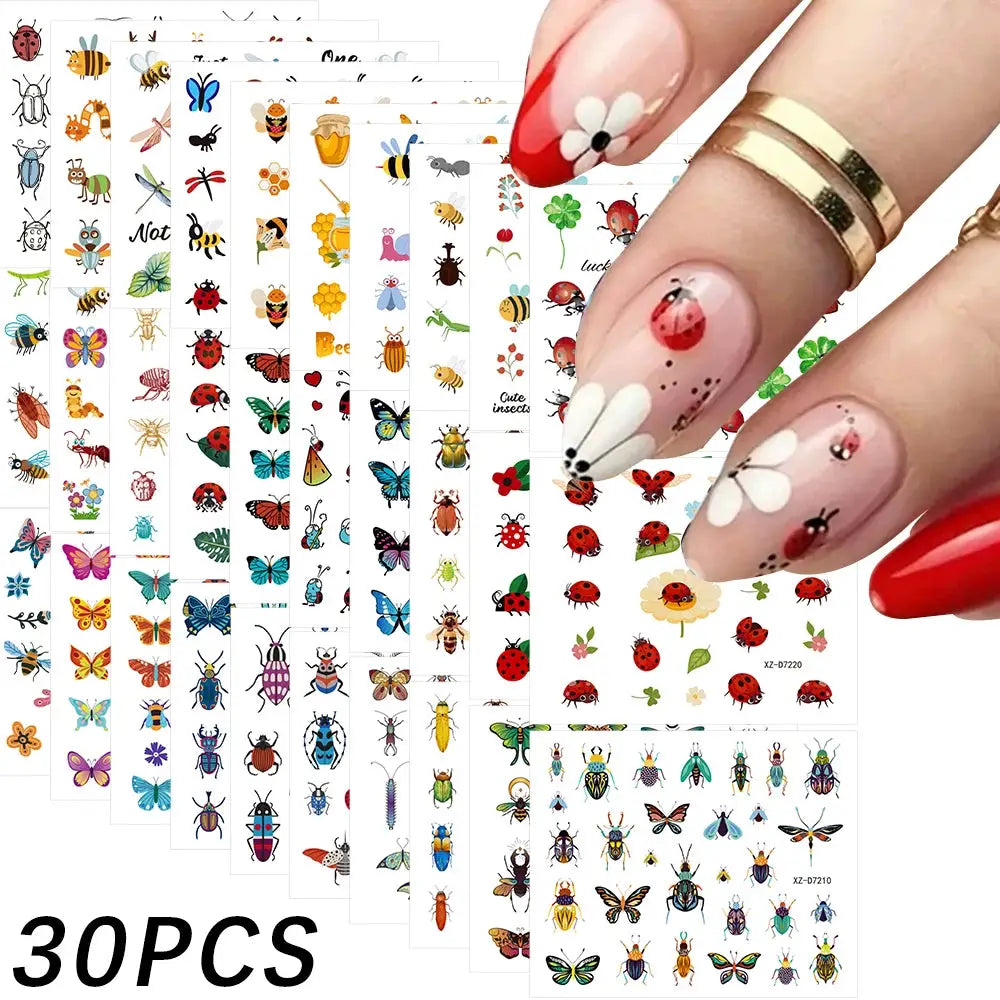30PCS 3D Mixed Butterfly,Flower,Ladybug,Leaves Nail Art Stickers Spring&Summer Kawaii Insect Nail Slider DIY Ladybug Nail Decal from PriceLows™