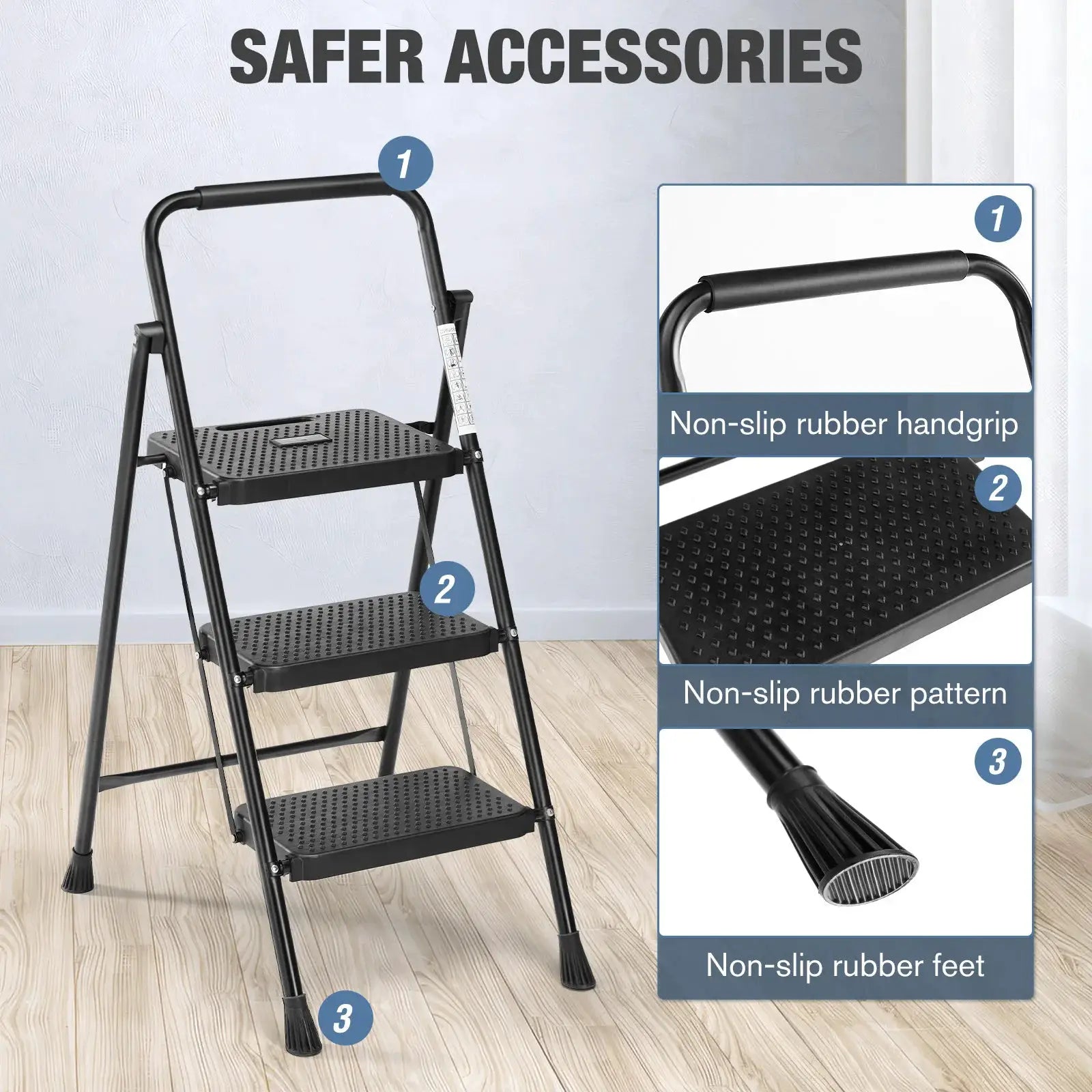 JHK Folding 2/3 Step Ladder Stool with Anti-Slip Pedal 800lbs Capacity Sturdy Steel Portable Cushioned Handle for Kitchen Home from PriceLows™
