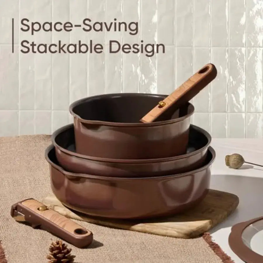 Pots and Pans Set, Ceramic Cookware Set Non Stick with Detachable Handle, RV Kitchen Cooking Set, Induction and Oven Safe, Non- from PriceLows™