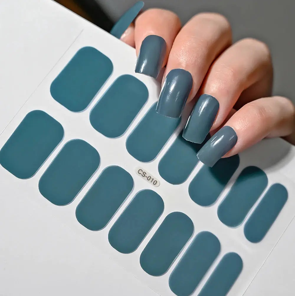1Pcs Semi-Cured UV Gel Nail Sticker Pure Color Full Cover Waterproof Long-lasting Nail Strips 16Tips DIY Nail Polish Stickers *& from PriceLows™