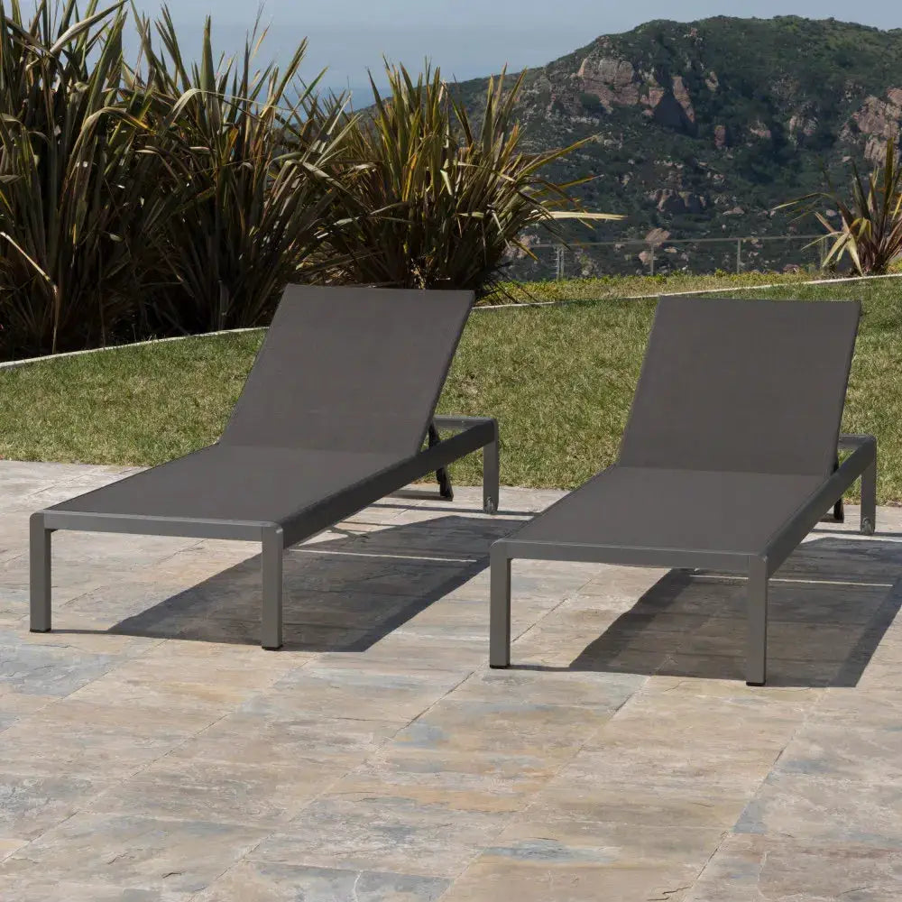 Dark Grey Aluminum Mesh Chaise Lounge 2PCS 400LBS 5 Adjustable Positions Outdoor Patio Pool Sun Lounger from PriceLows™