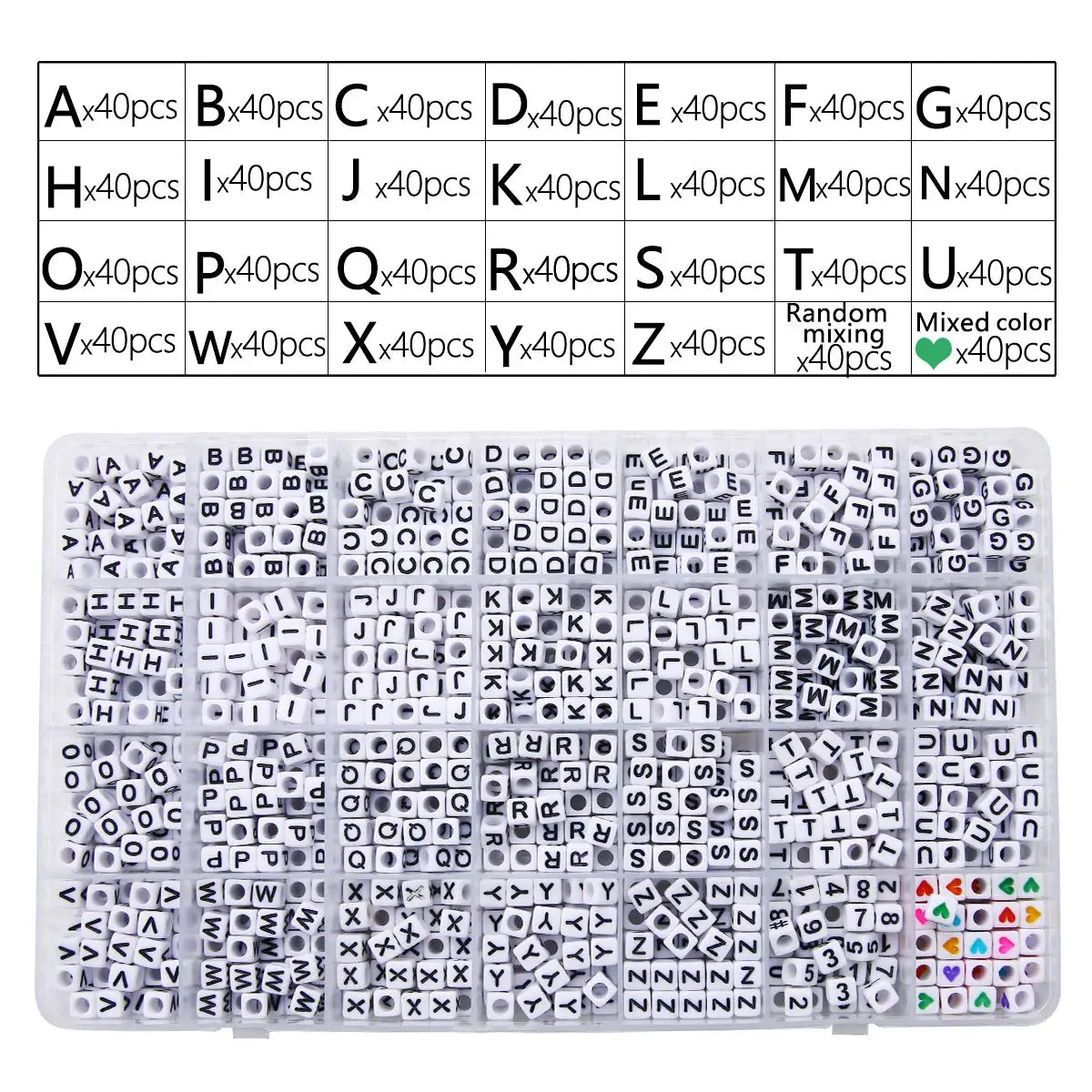 Acrylic Alphabet Beads | 6x6/4x7mm | Heart Shape | DIY Craft Kit