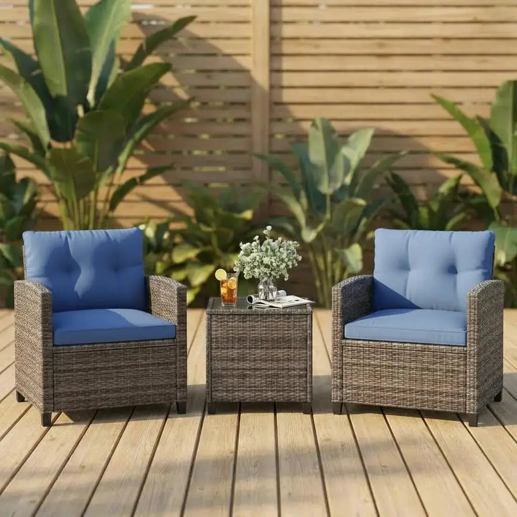 3-Piece Outdoor Patio Bistro Set – Gradient PE Rattan Chairs & Side Table – Compact All-Weather Wicker Garden Furniture for Balcony, Porch, Terrace, Small Spaces from PriceLows™
