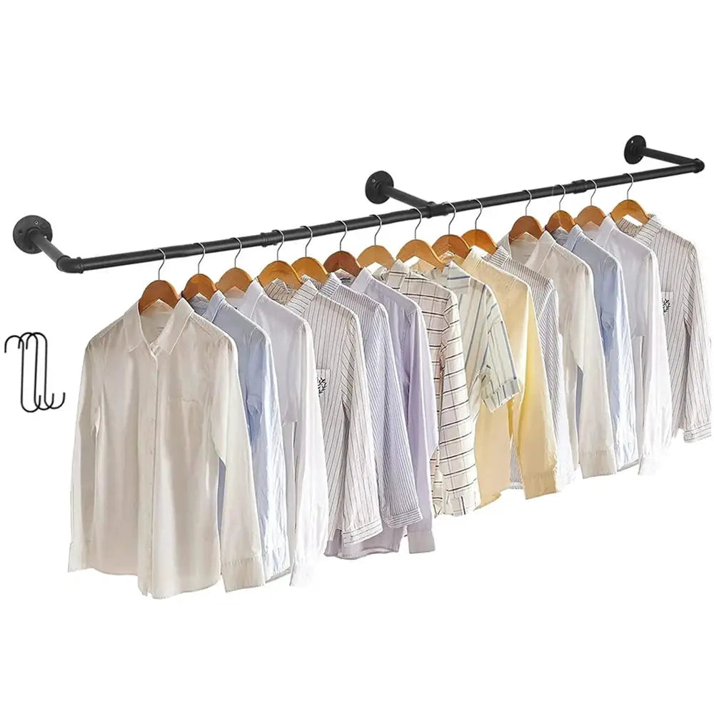 Wall Mounted Industrial Pipe Clothes Rack Bedroom Hanging Garment Rail Rack Space Saving Shelf from PriceLows™