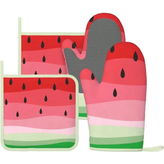 Oven Mitts And Pot Holders Set | Silicone | Watermelon Design | Set Of 4