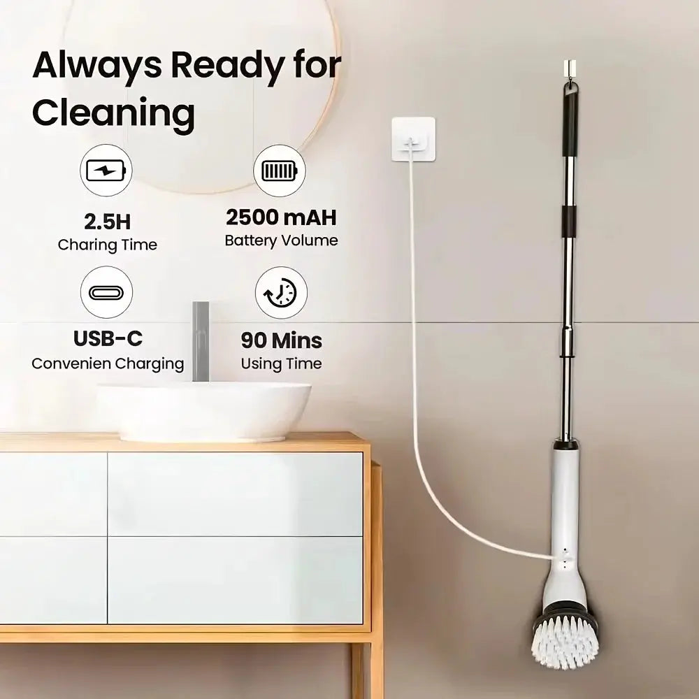 Electric Cleaning Brush | USB Rechargeable | Telescopic Handle | 8 Brush Heads