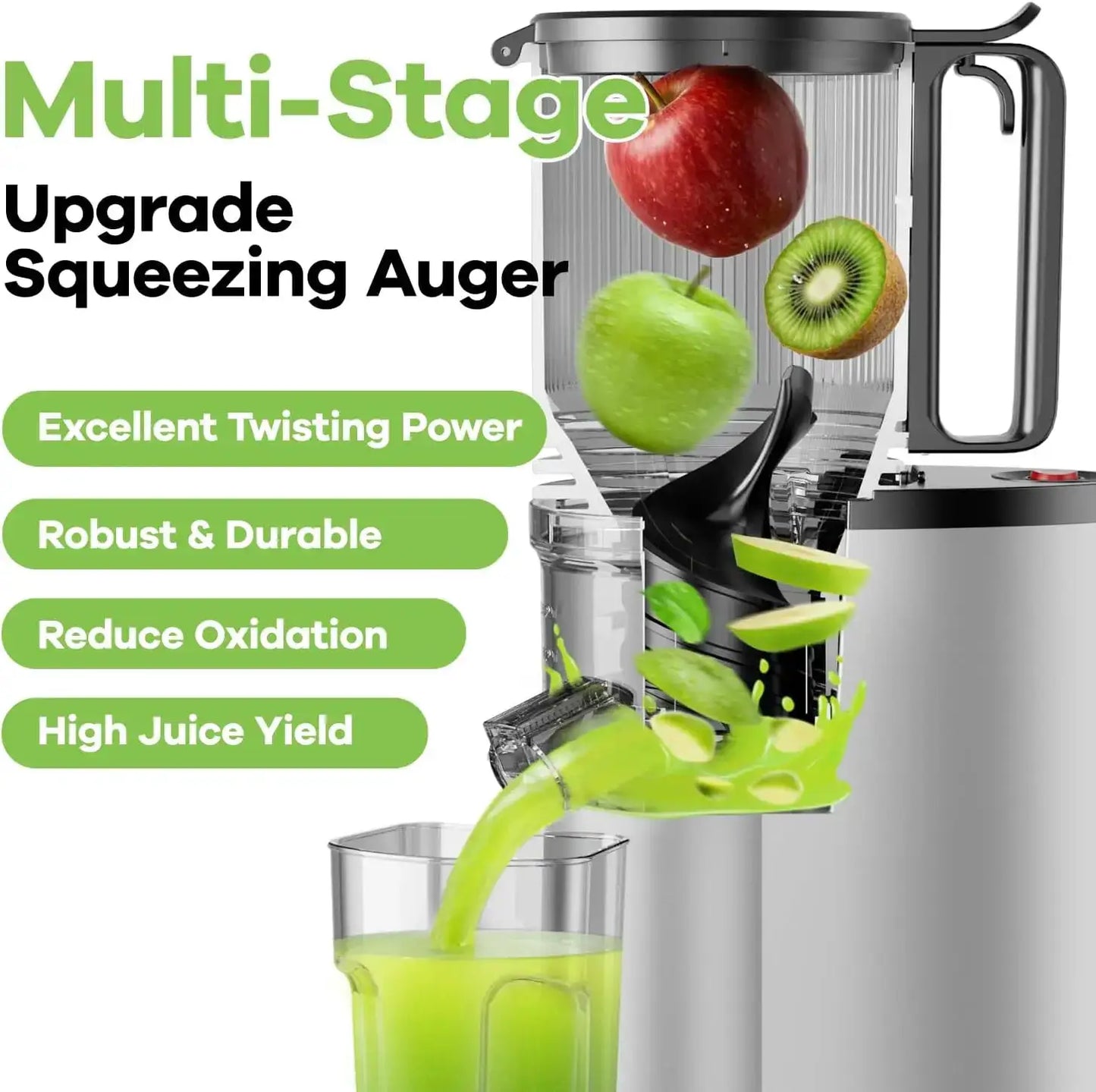 Cold Press Juicer, 5.8" Wide Chute, 400W Slow Masticating, High Juice Yield for Whole Fruits & Veggies from PriceLows™