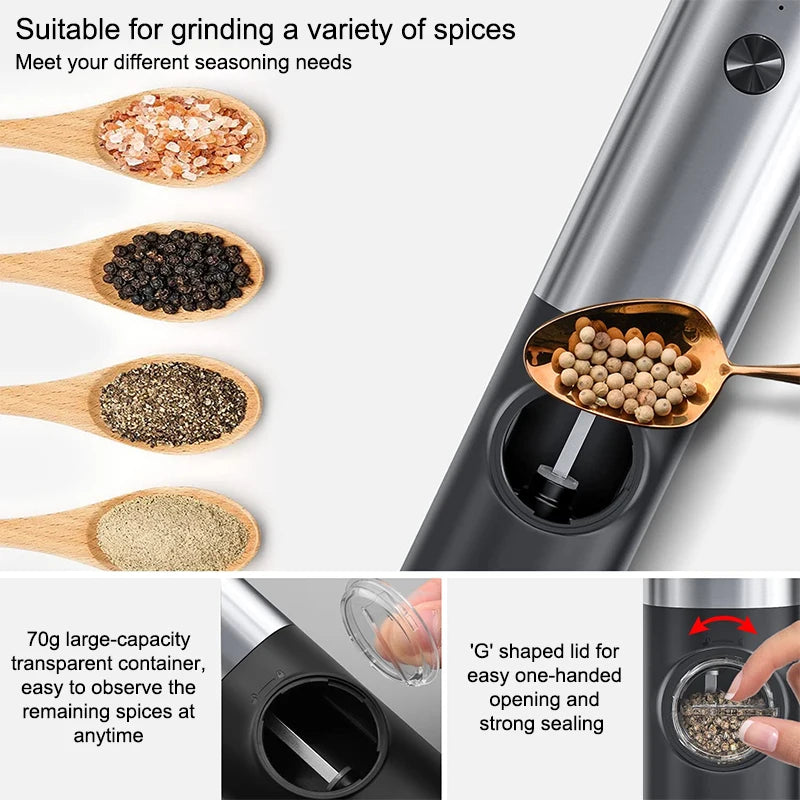 Electric Salt And Pepper Grinder Set | Charging Base | LED Light | Two Pack