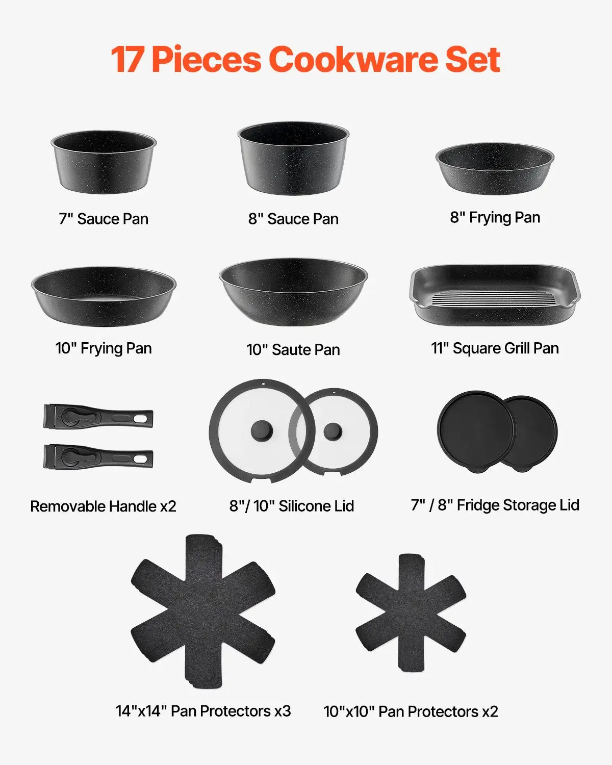 SucceBuy 17 Pcs Nonstick Cookware Set Granite Pots and Pans Set Induction Cookwares Kitchen Cooking Set w/Frying Sauce Saute Pan from PriceLows™