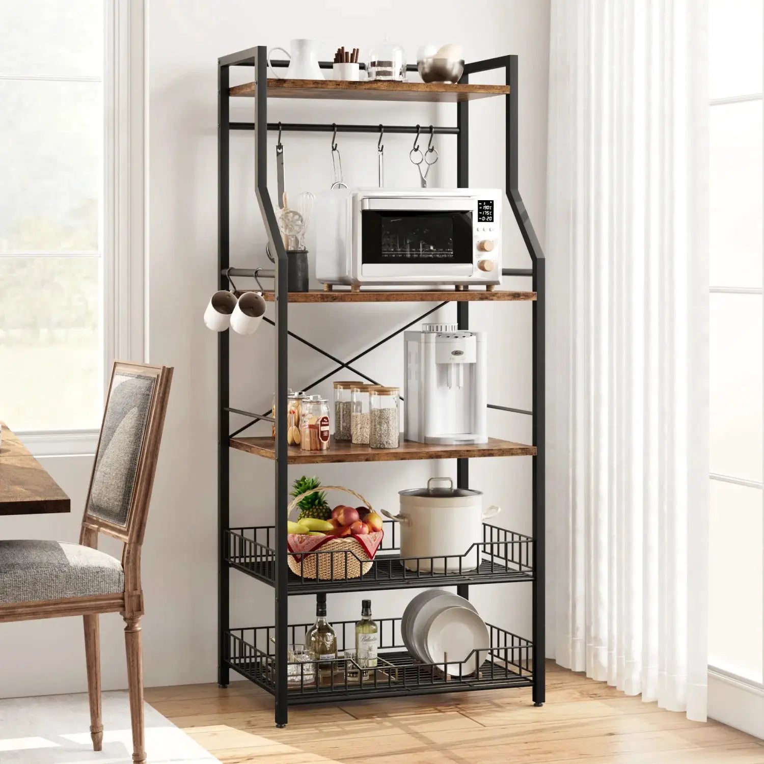 Kitchen Bakers Rack Microwave Oven Stand with 2 Large Wire Basket Industrial Coffee Bar Station from PriceLows™