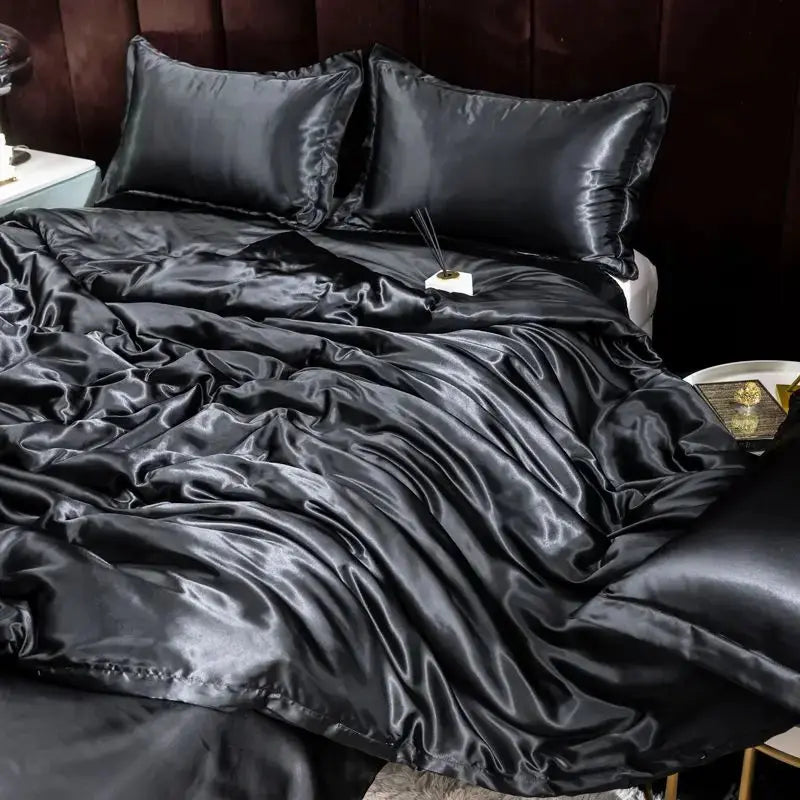 Ice Silk Bedding Set | Satin Duvet Cover | 100Gsm Solid Color | 5Ft To 7Ft Fits