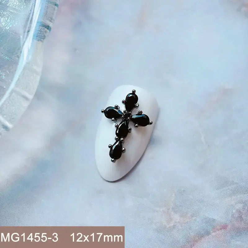 10pcs/lot Luxury Halloween Black Cross Heart Zircon Metal Nails Jewelry Decorations Nail Art Accessories Charms Parts Supplies from PriceLows™