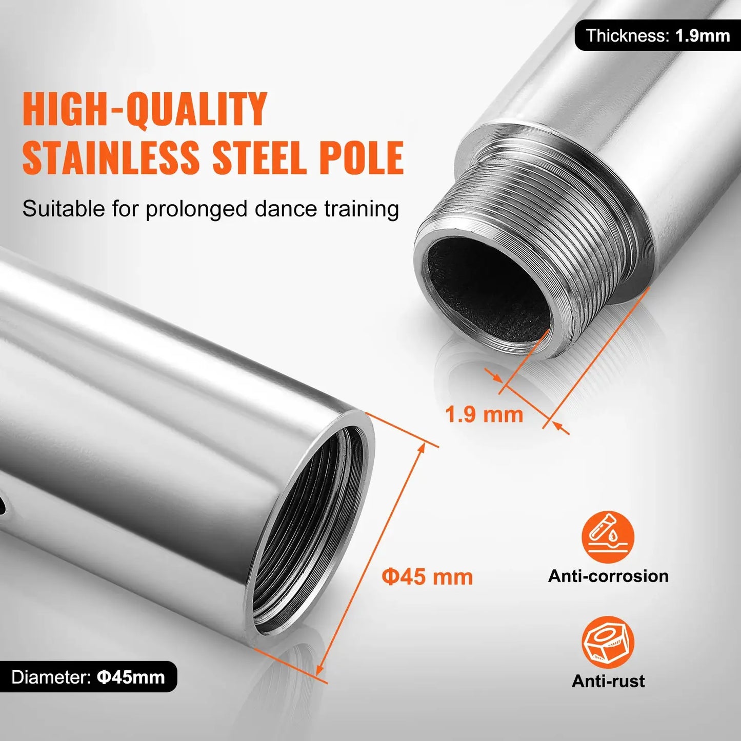 SucceBuy Professional Dancing Pole Spinning Static Dancing Pole Kit Portable Removable Pole 45mm Heavy-Duty Stainless Steel Pole from PriceLows™